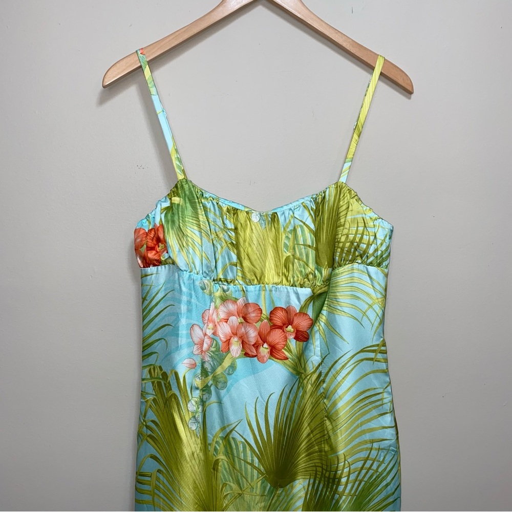 Tommy Bahama Dress Womens 12 Silk Plus Sundress Spaghetti Straps Tropical Blue - Picture 3 of 11